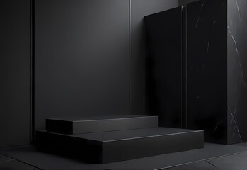 Podium black interior on black background minimal concept for product promotion
