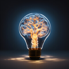 Glühbirne mit Gehirn gehalten in Händen- Design für Ideen, Studium, Lernen, Fortbildung, Weiterbildung - obrazy, fototapety, plakaty