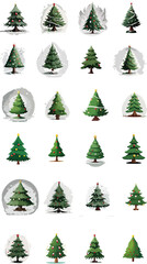 set of christmas trees on a white backround