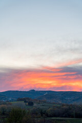 Cloudy sunset above the medieval Forchtenstein Castle in Burgenland, Austria