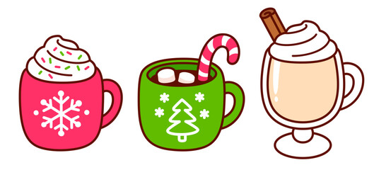 Cartoon Christmas drinks drawing set