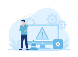 A man is checking a device for repairs concept flat illustration