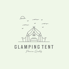 icon camp glamping minimalist illustration design logo line art - obrazy, fototapety, plakaty