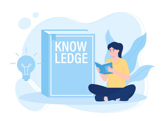 A woman is reading and searching to gain new knowledge concept flat illustration