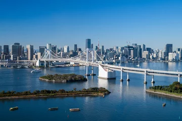 Foto op Canvas View of Tokyo Skyline and Tokyo Bay with Rainbow Bridge on  a clear blue sky day © clement