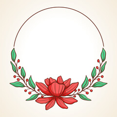 hand drawing circle floral frame vector illustration. vintage floral border with colored sketch style