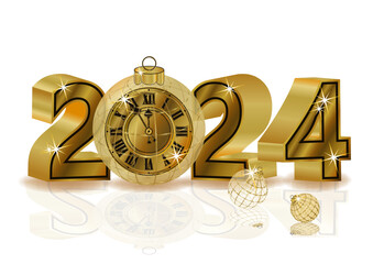 Happy New 2024 Year golden card, vector illustration	