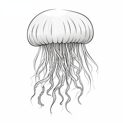 Hairy jellyfish, medusa, line drawing isolated on white background, simple science picture