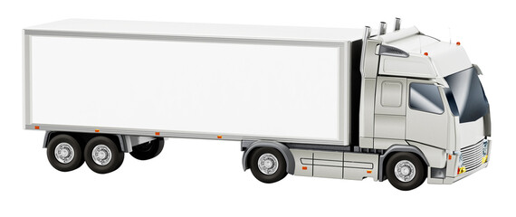 White truck with blank space on the trailer. Transparent background. 3D illustration