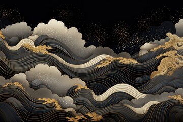Wave Ukiyo-e painting, whimsical abstract landscapes romantic, dreamy, elegant