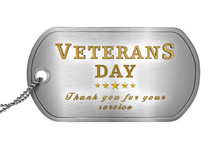 Veterans Day dogtag isolated on transparent background. 3D illustration