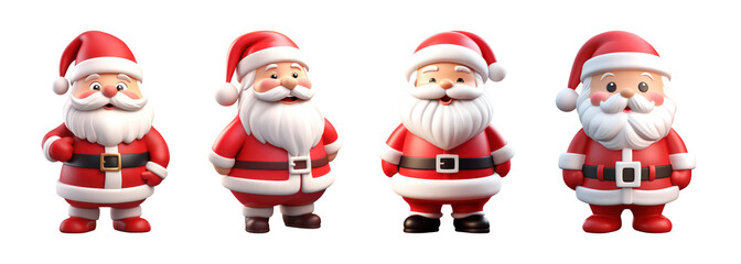 Santa Claus 3d characters cartoon set. Rendered 3d Santa illustrations collection. Santa Claus toys. Santa 3d clip arts isolated