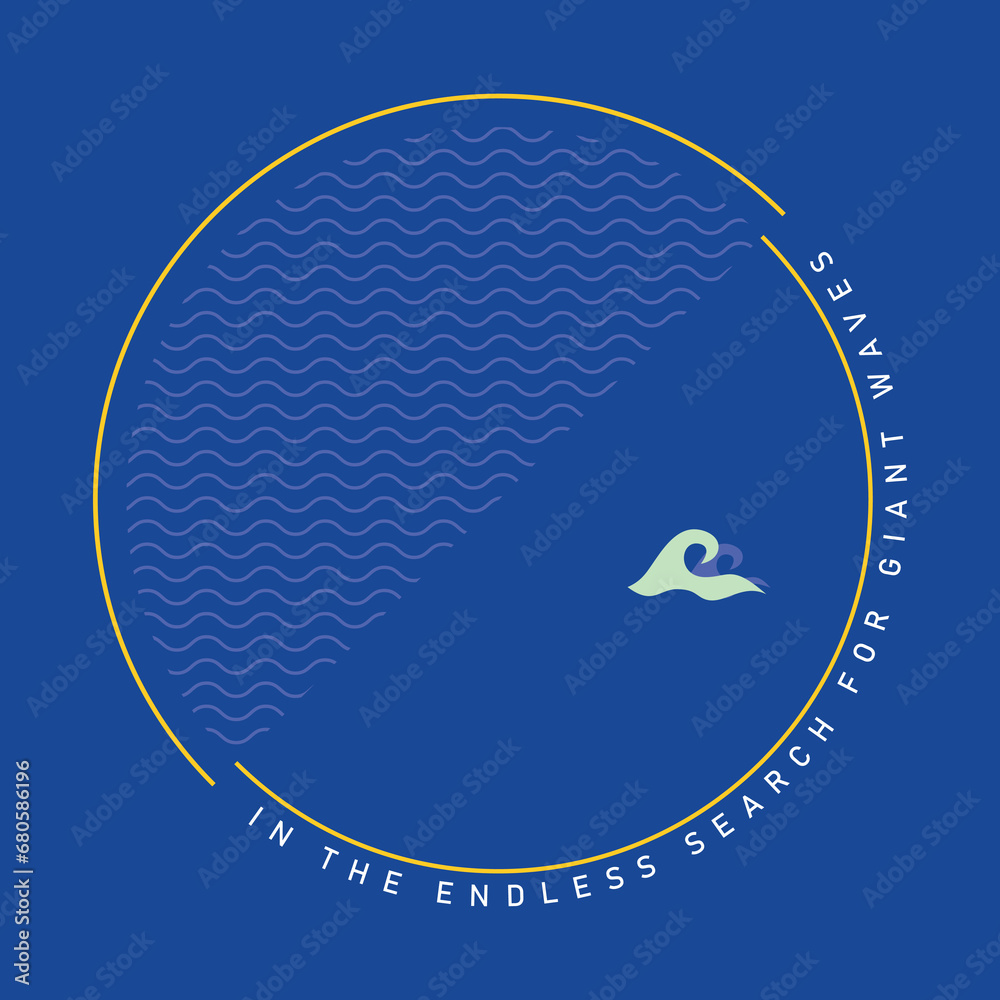 Fototapete vector illustration of emblem with waves in graphic style and text alluding to surfing.