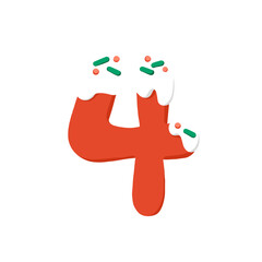 Cute hand drawn alphabet number 4 Christmas decoration