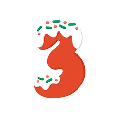 Cute hand drawn alphabet number 3 Christmas decoration