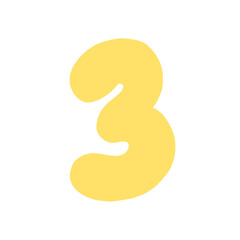 Cute yellow hand drawn alphabet number 3