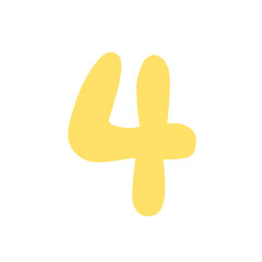 Cute yellow hand drawn alphabet number 4
