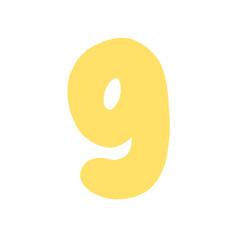 Cute yellow hand drawn alphabet number 9