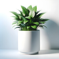 Vibrant Potted Plant with Lush Green Leaves in White Pot Over Light Background | Minimalist Interior Decor Concept with Natural Elements and Healthy Growth Symbolism