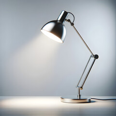 Contemporary Metallic Desk Lamp with Hinged Arm Illuminating Surface - Sleek Modern Home Office Lighting Design Concept on Gradient Background