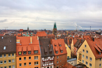 Fototapeta na wymiar Germany Nuremberg city view on a cloudy autumn day