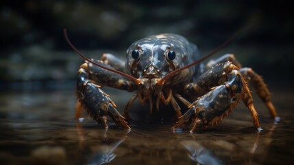 Live crayfish on a dark background close-up macro. Wildlife concept.