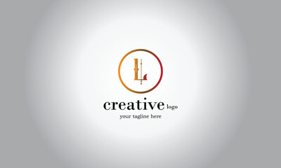 L circle red yellow gradient creative, minimal, stylish,  brand logo design gray white gradient background template.