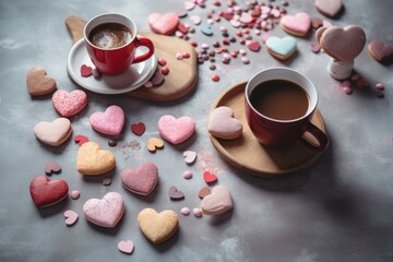 Coffee cup and heart shaped cookies