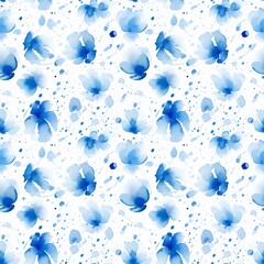 Sky blue floral seamless pattern on white background
