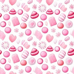 Pink watercolor sweets seamless pattern on white background