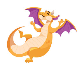 Fairy Orange Baby Dragon as Winged and Horned Legendary Creature Vector Illustration