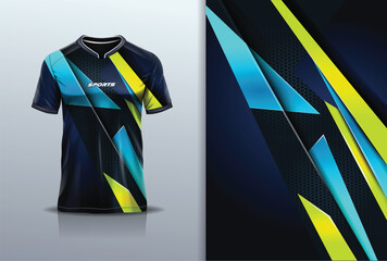 Sport jersey template mockup stripe design for football soccer, racing, running, e sports, blue yellow color
