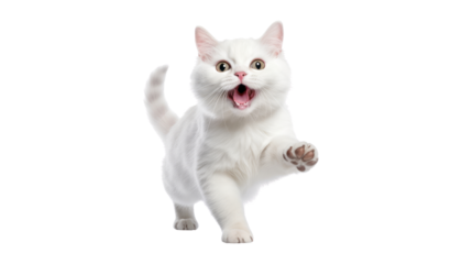 playing white cat isolated on transparent background cutout