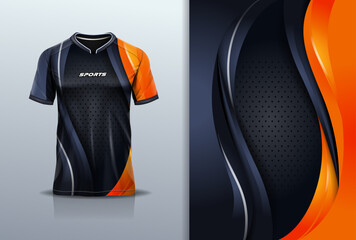 Sport jersey template mockup curve design for football soccer, racing, running, e sports, black orange color
