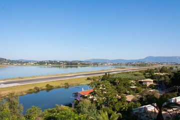Fototapeta na wymiar Airport runway on lake, Corfu