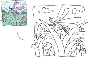 Cute kawaii animal dragonfly coloring pages