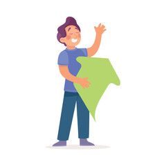 Ecology with Man Character with Green Arrow Sign Enjoy Sustainable Lifestyle Vector Illustration