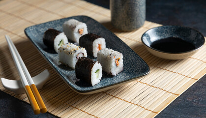 Fresh sushi on a plate.