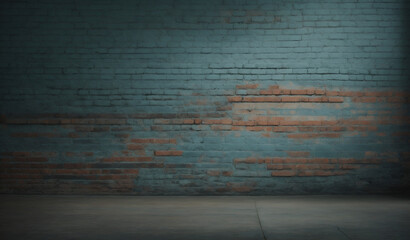 Old grunge and rustic pastel blue brick wall. Sign. logo or product placement concept background....