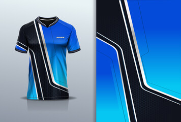 Sport jersey template mockup stripe design for football soccer, racing, running, e sports, blue black color © Nimpuna O
