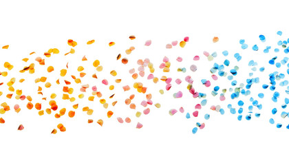 flying yellow orange pink blue colorful petal confetti isolated on transparent background cutout - obrazy, fototapety, plakaty