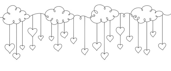 Line art heart and color shape love sign. Thin flourish and romantic symbols in simple linear style. Hesrt Doodle vector illustration