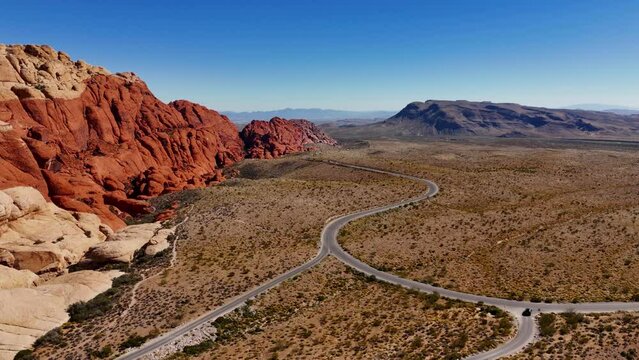 Lonesome rowad thgrough the Nevada desert - aerial view - aerial photography