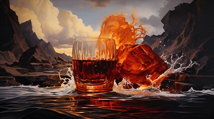 Painting maroon red dynamic auction photo whisky - obrazy, fototapety, plakaty