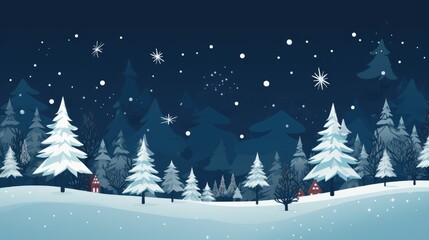 Obraz premium Winter and Christmas landscape with trees, stars and snow