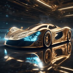 3d illustration of futuristic car on a futuristic background with lights 3d illustration of...