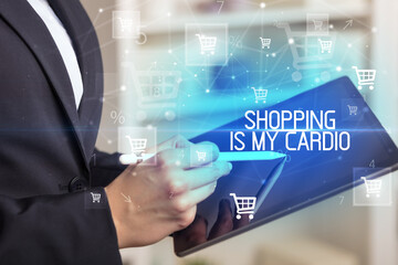 Young person makes a purchase through a tablet