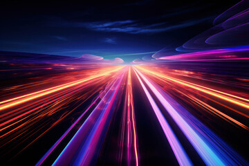 Fototapeta na wymiar Neon Light Trails and Speed Tracks