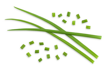 Green onion isolated on the white background. Top view. Flat lay.