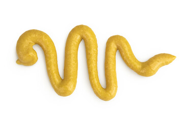 Obraz premium Mustard sauce isolated on white background. Top view. Flat lay